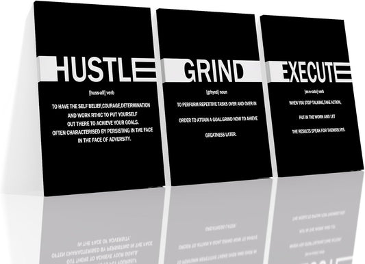 Inspirational Hustle Grind Execute Positive Wall Art Entrepreneur Quotes Print Picture Modern Wooden Canvas Framed Artwork for Home Living Room Office Artwork Stretched and Framed [72''Wx36''H]