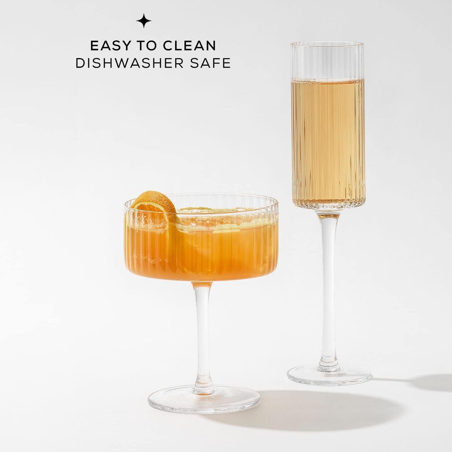 JoyJolt Elle 5.7oz Champagne Glasses, Fluted Glass Flute Set of 2, Vintage Style Unique Drinking Cocktail and Mimosa Glasses, Wedding Champagne Flutes