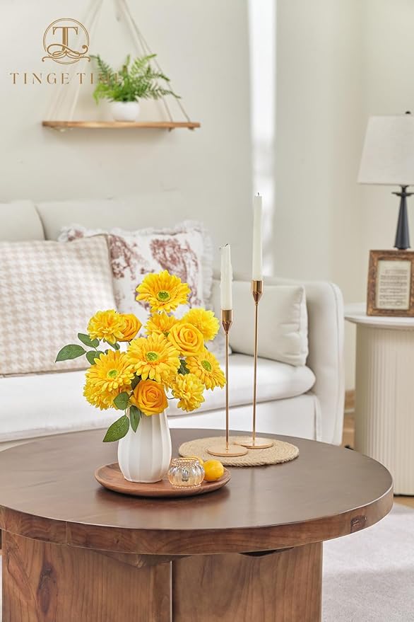 TINGE TIME Artificial Flowers Combo Box Set, Bright Yellow Gradient Color Fake Flower Leaf with Stems for DIY Wedding Bouquets Table Centerpieces Baby Shower Home Party Floral Arrangements Decorations