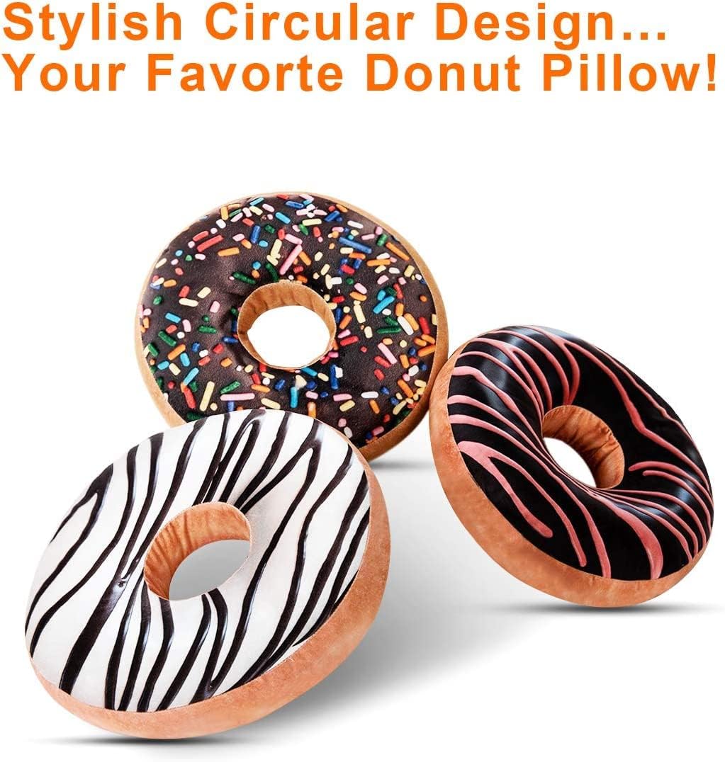 HYSEAS Round Throw Pillow 14 Inch Chocolate White Donut, 3D Digital Print Decorative Soft Food Shaped Pillow, Light Weight Seat Cushion for Couch, Chair, Floor, Sofa, 2 Pack