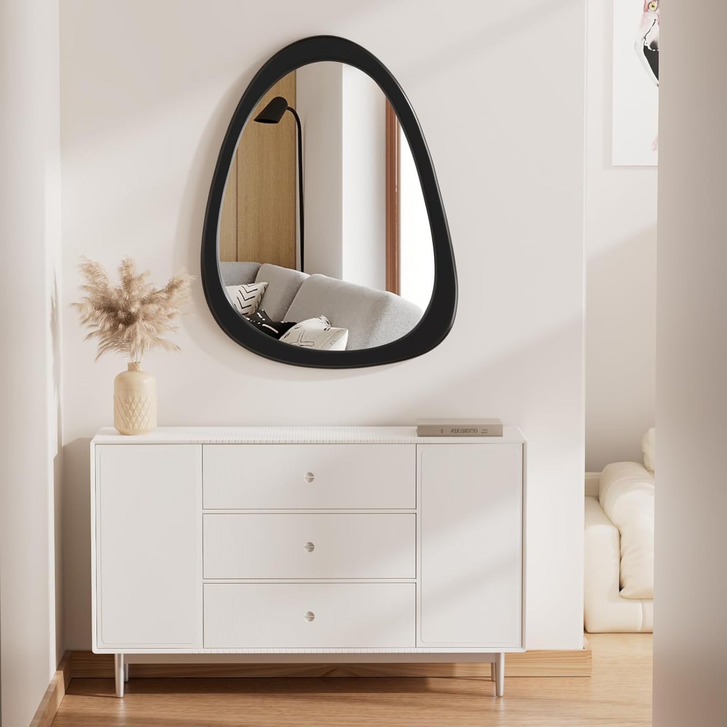 COOL2DAY Irregular Mirror,Asymmetrical Wood Wall Frame Mirror,Abstract Assymetrical Decorative Black Odd Shaped Mid Century Mirrors for Living Room Bedroom Entryway Bathroom Home Decor