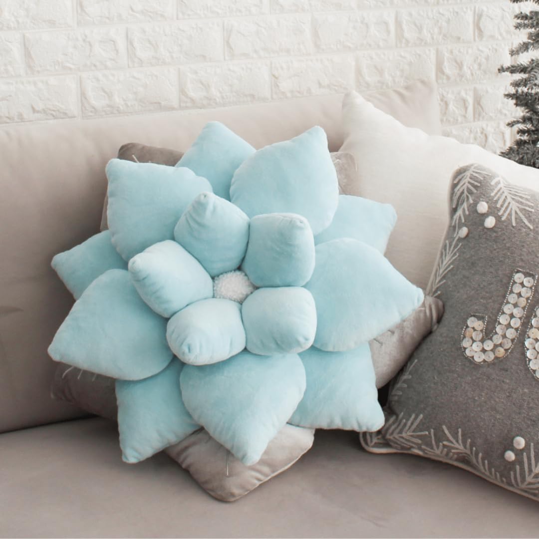 Green Philosophy Co. Poinsettia Pillow - Frost Blue