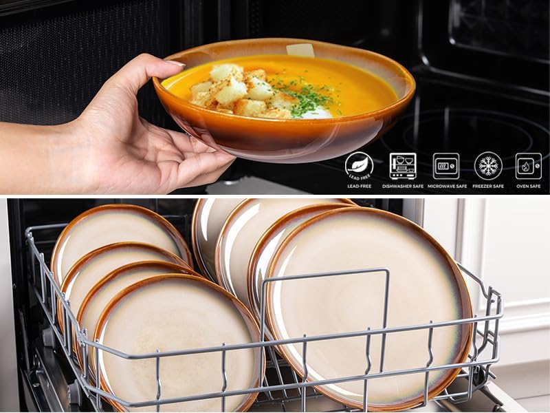 LeRatio Ceramic Dinnerware Sets for 4,Wavy Reactive Glaze Stoneware Plates and Bowls Sets,Highly Scratch Resistant | Dishwasher & Microwave,Oven Safe Dishes Set(12PCS)