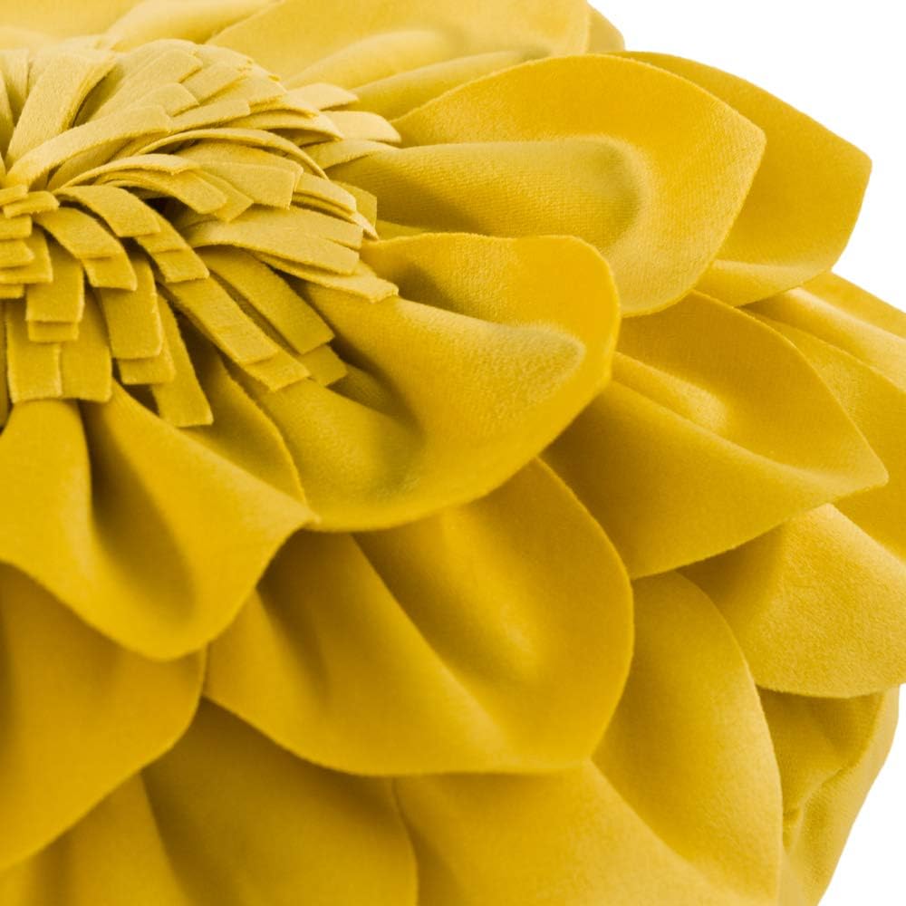 Decorative Throw Pillow 3D Flower Round Pillow Accent Handmade Cushion with Insert for Couch Bed Home Decor 14 inch Yellow