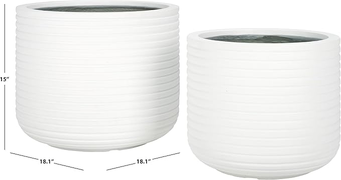 SAFAVIEH Outdoor Collection Nardo White Cement Ficonstone Planter Pot Set of 2