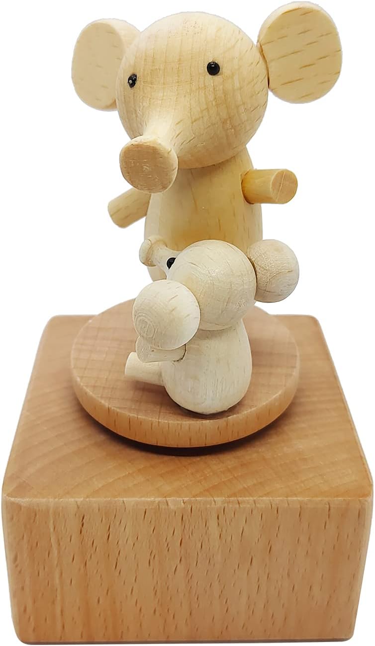 Cute Little Elephant Mini Music Box, Cartoons Animals Wooden Mechanical Music Box, The Music Box Gift That Sings Castle in The Sky, Best Gift for Boy Girl Kids Singing Music Gift Box