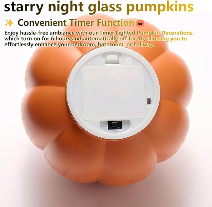 2025 Upgraded Twinkle Light Pumpkins, Starry Night Pumpkins, Illuminated Starry Night Glass Pumpkins, Timer Lighted Pumpkin Light Decorations for Bedroom Hallway (Flash, Medium)