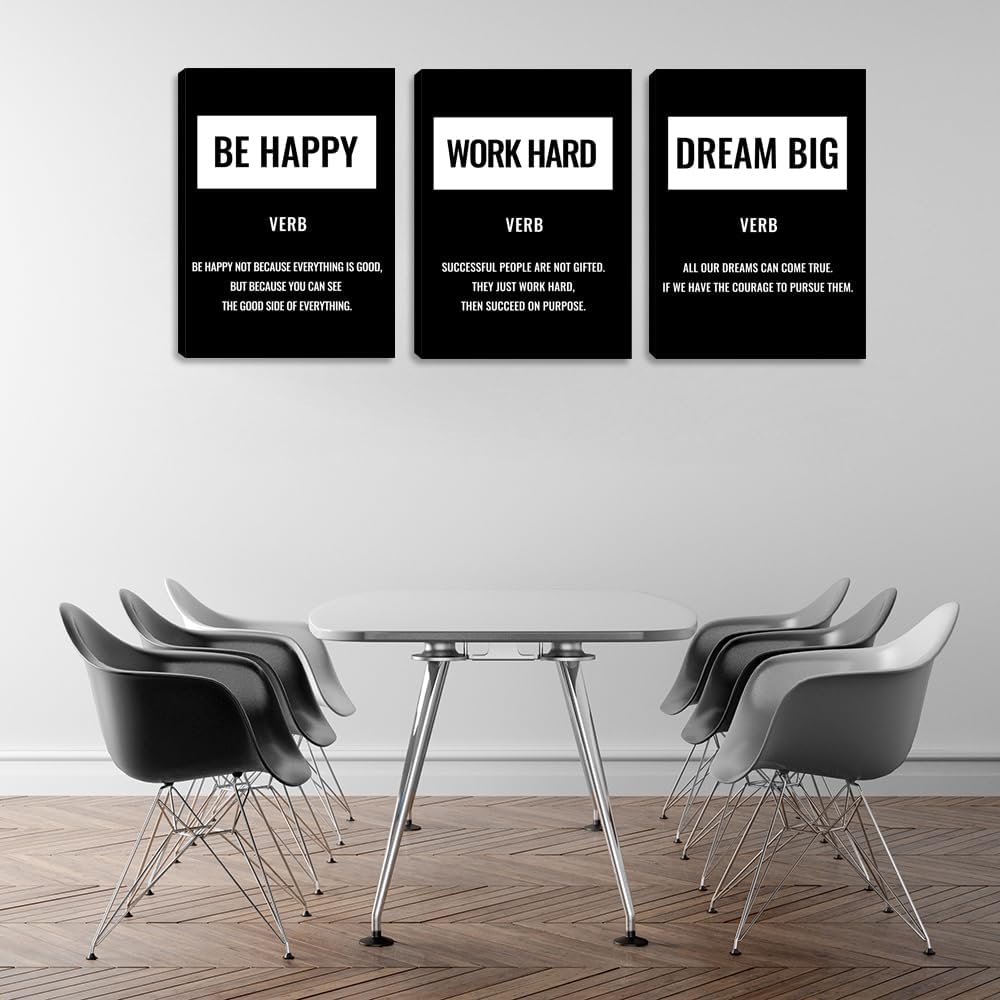 Inspirational Positive Canvas Wall Art Poster 3 Pieces Work Hard Office Wall Decor Inspiring Quote Picture Painting Framed Prints Motivational Poster Wall Art Decor for Living Room Bedroom (36”Wx16”H)