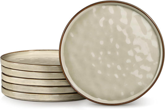 LIANYU 7.9 Inch Dessert Plates Set of 6, Ceramic Dinner Plates Dishes Set for Kitchen, Porcelain Serving Salad Plate, Chip & Scratch Resistant, Microwave, Oven and Dishwasher Safe, Sandy Beige