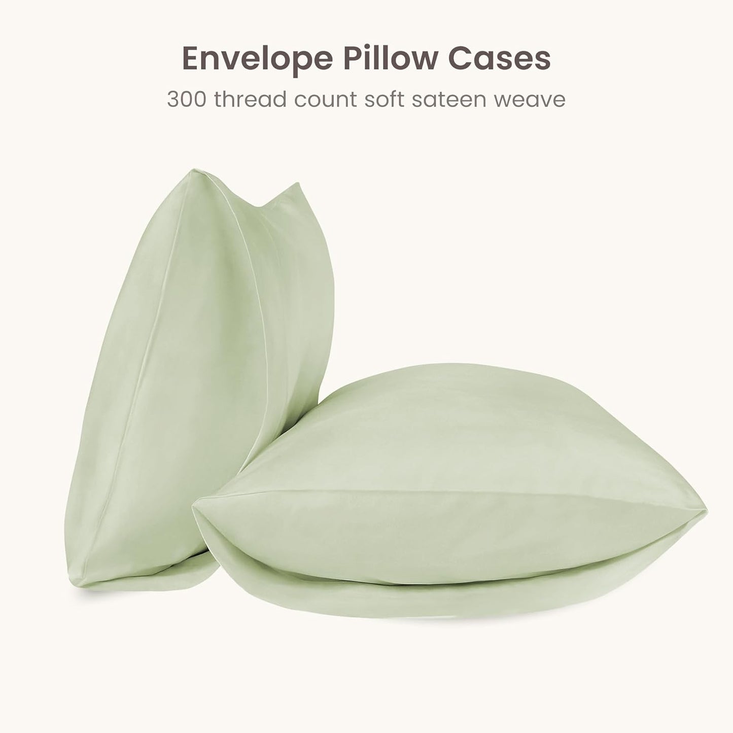 Bioweaves 100% Organic Cotton Pillow Cases 300 Thread Count Soft Sateen Weave GOTS Certified – 20 X 27, Set of 2, Pastel Green