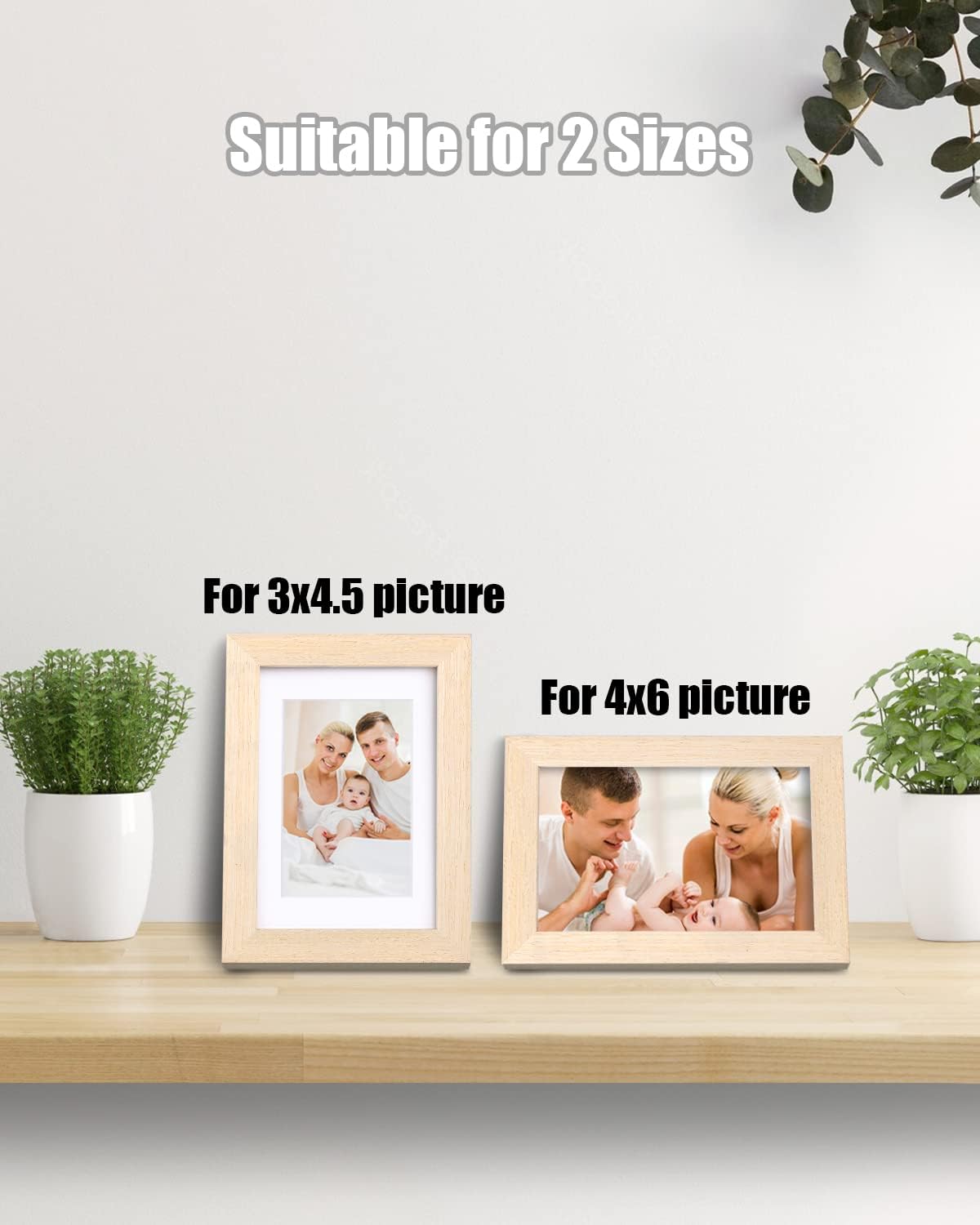 Egofine 4x6 Picture Frames Set of 4, Made of Solid Wood Covered by Plexiglass 3.5x5 with Mat or 4x6 without Mat, for Table Top Display and Wall Mounting Photo Frame Oak Wood