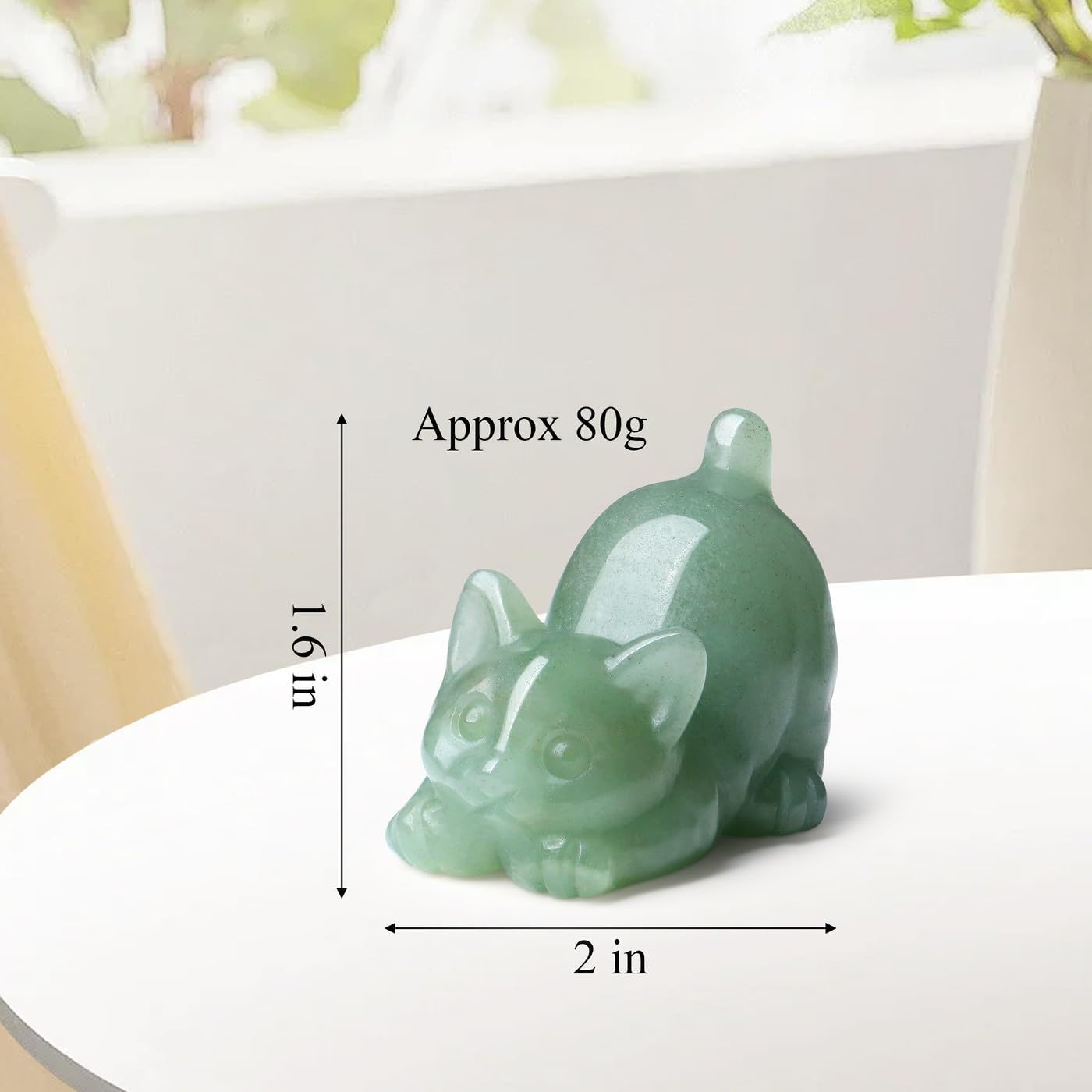 Green Aventurine Cat Decor Crystal Statue Carved Home Room Decor Figurines for Natural Lazy Gemstones Sculpture Handcrafted Healing Stone Lucky Kitten Office Spiritual Gifts for Cat Lovers