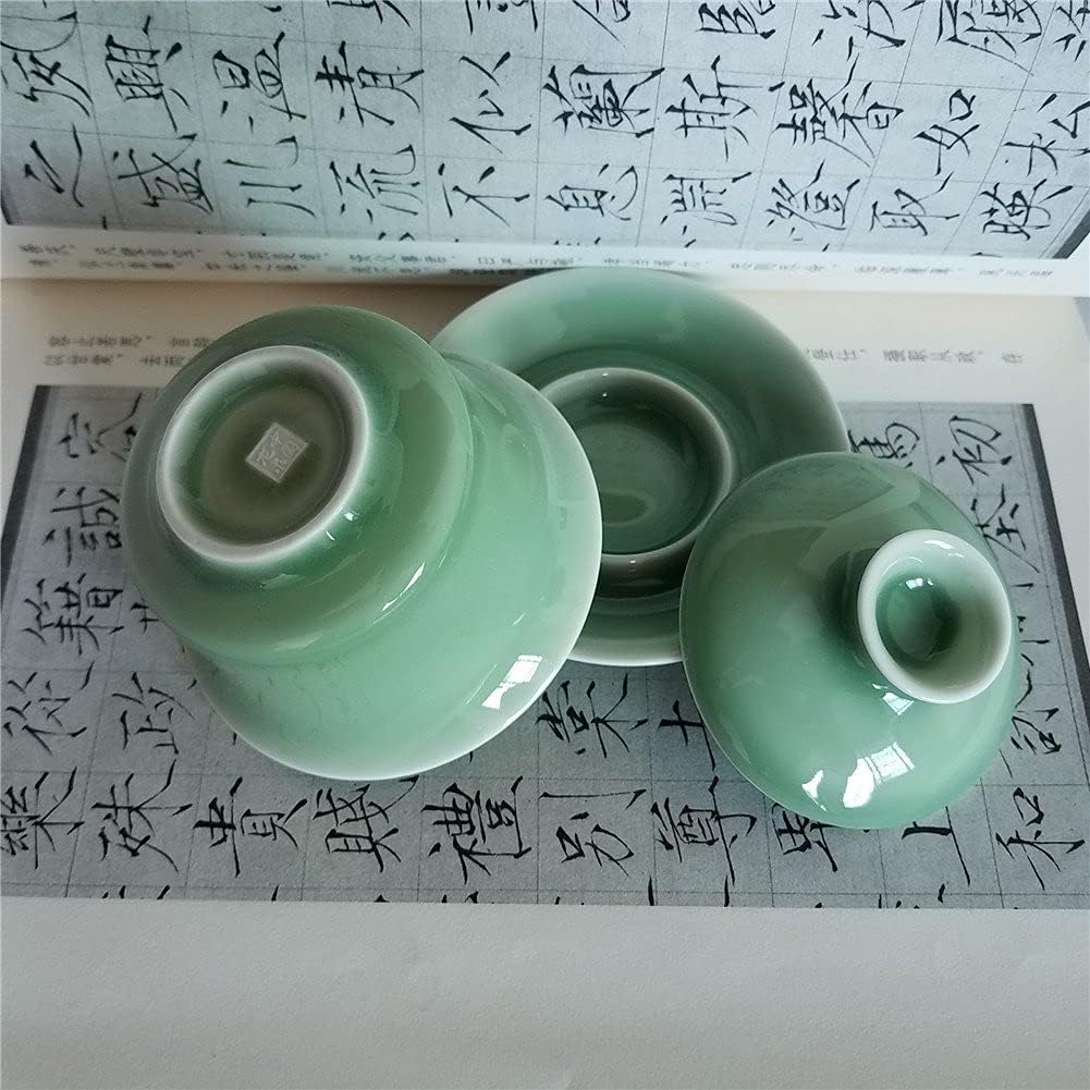 Gaiwan Kung Fu Teacups with Lid 5-Ounce Teacup and Saucer Set Porcelain Chinese Celadon(Green)