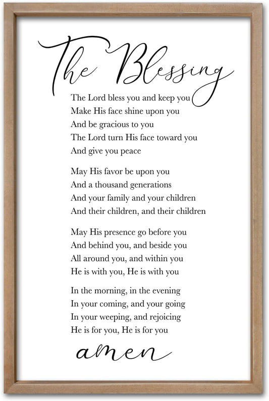 comurdyo The Blessing Bible Verse Wall Art Christian Decor for Home 16"×24" May The Lord Bless You And Keep You Scripture Sign Religious Bible Quotes Wall Decoration Wood Framed Hanging (Wood)