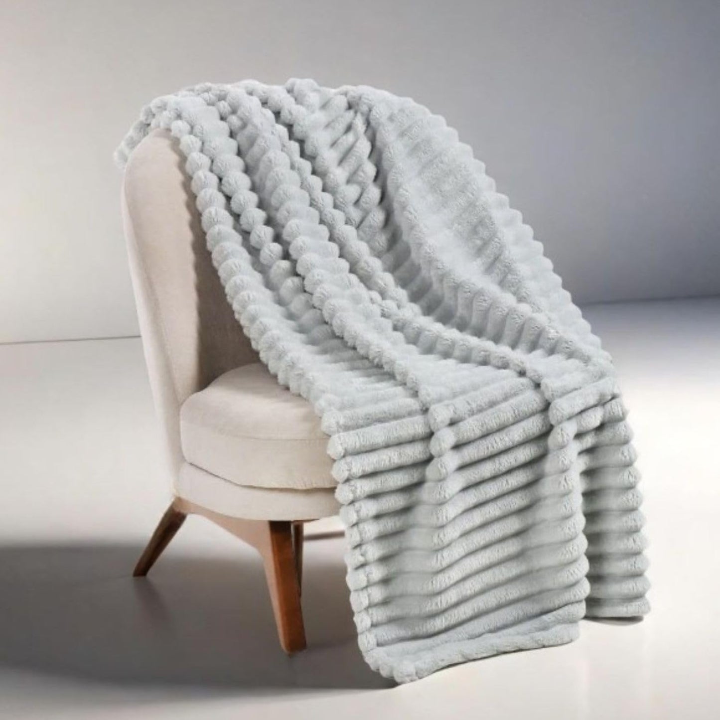 Daniks Fleece Throw Blanket for Bed and Sofa, 50x60, 330 GSM – 3D Ribbed Jacquard, Plush and Lightweight, Grey