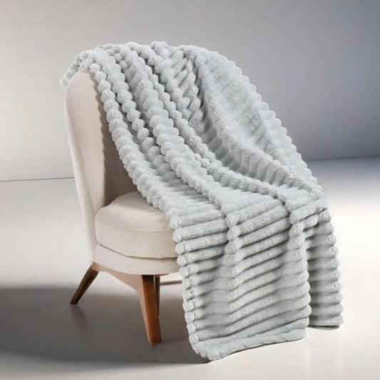 Daniks Fleece Throw Blanket for Bed and Sofa, 50x60, 330 GSM – 3D Ribbed Jacquard, Plush and Lightweight, Grey