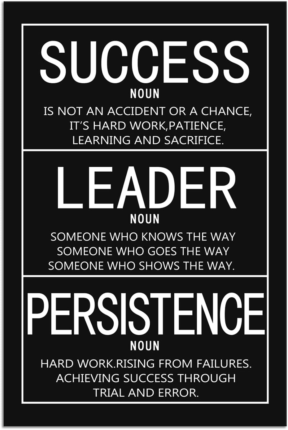 Inspirational Poster Motivational Wall Art Success Noun Leader Noun Persistence Noun Canvas Prints Artwork for Home Living Room Modern Home Decor Painting Pictures Ready to Hang[24"W x 36"H]