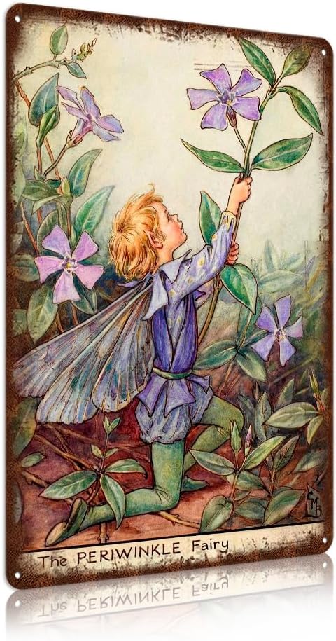 Flower Fairy Wall Decor Vintage Metal Tin Signs Fairy Garden Accessories - The Periwinkle