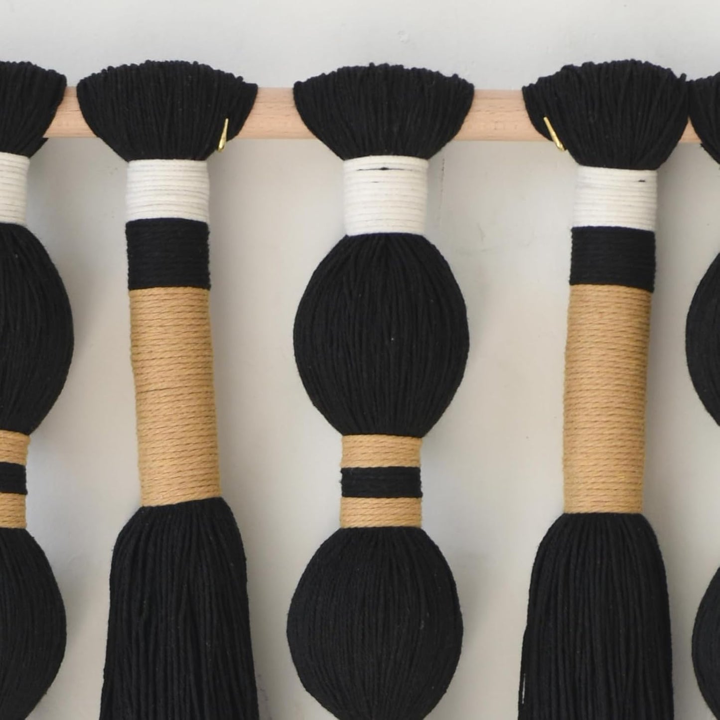 Flber Macrame Wall Hanging Black Sphericity Cotton Tassels Textile Hanging Geometric Yarn Wall Art for Bedroom Living Room Decor 15.7" W x 39" L