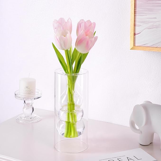 ZENS Clear Glass Bubble Flower Vase, Modern Hand Blown Hollowed Out Glass Vase for Wedding Decorative, Home Décor Small Bouquet.