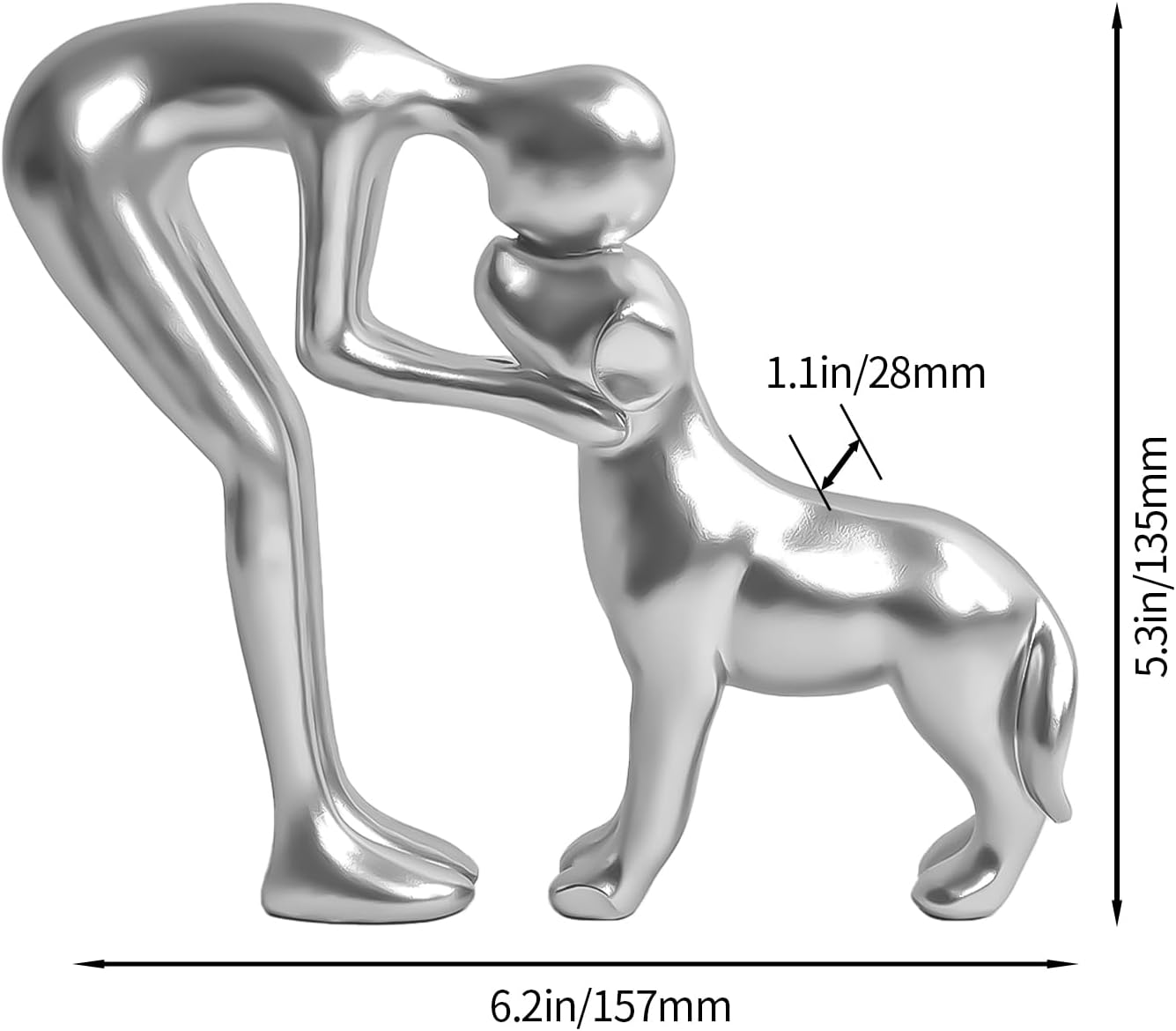 Cute Pet Sculpture Home Decor Man and Dog Statue Decoration for Office、Living Room、Bedroom、Home， Memory Gifts for Dog Lovers (Silver)