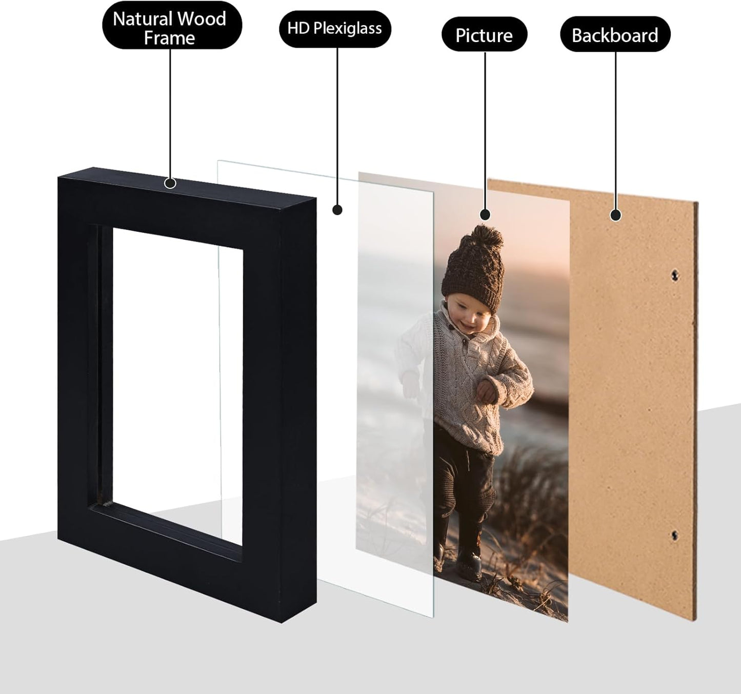 KINLINK 13x13 Picture Frame, Black Square Solid Wood Frames for Pictures 13x13 without Mat and 12.5x12.5 Music Record Album, Wall Display Photo Frames Black 4 Pack