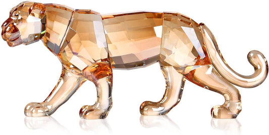 Crystal Leopard Cheetah Realistic Animal Art Figurine Collection Table top Ornament Statue Home Decor (Gold)