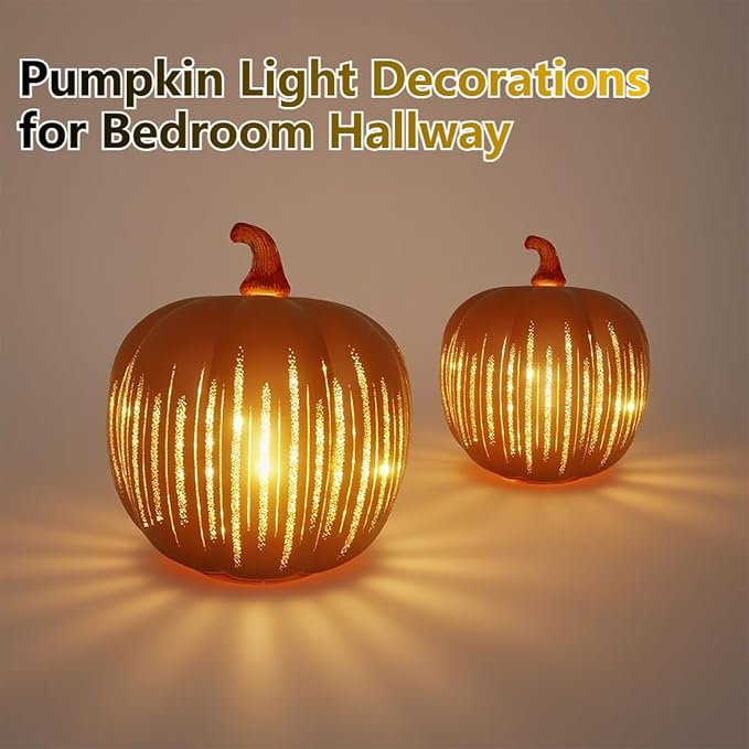 2025 Upgraded Twinkle Light Pumpkins, Starry Night Pumpkins, Illuminated Starry Night Glass Pumpkins, Timer Lighted Pumpkin Light Decorations for Bedroom Hallway (Flash, Medium)