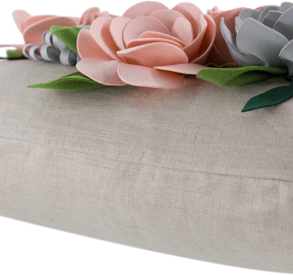 Decorative 3D Flower Throw Pillow Covers Accent Floral Pink Pillowcases for Couch Bed Home Living Room Farmhouse Decor 12x20 Inch