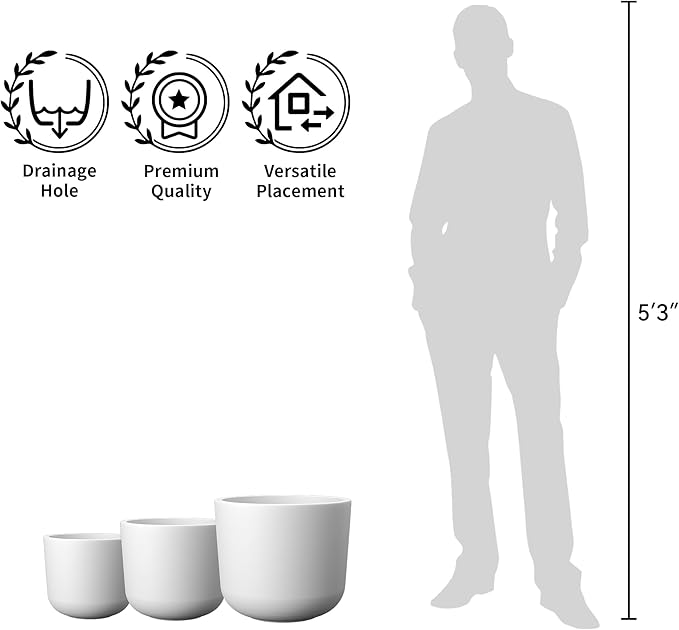 Kante Round Concrete Planter, 13.2 Inch Dia Classic Style Large Plant Pot with Drainage Hole for Indoor & Outdoor Plants, Ideal for Home, Patio, Garden, White