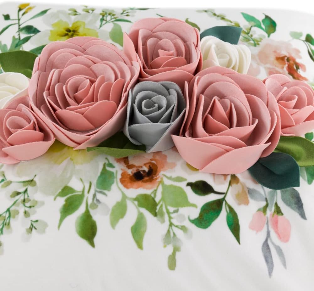 Decorative 3D Flower Throw Pillow Covers Accent Pink Floral Pillowcases for Couch Bed Home Living Room Farmhouse Decor 18x18 Inch