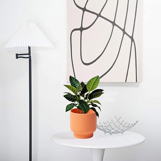 LB Orange Ceramic Planters for Indoor Plants, Succulent Plant Pots Ceramic Flower Pots, Modern Plant Pot for Living Room Office Home Decor, Round Flower Pot of 4.3 Inch(Plant Not Included)