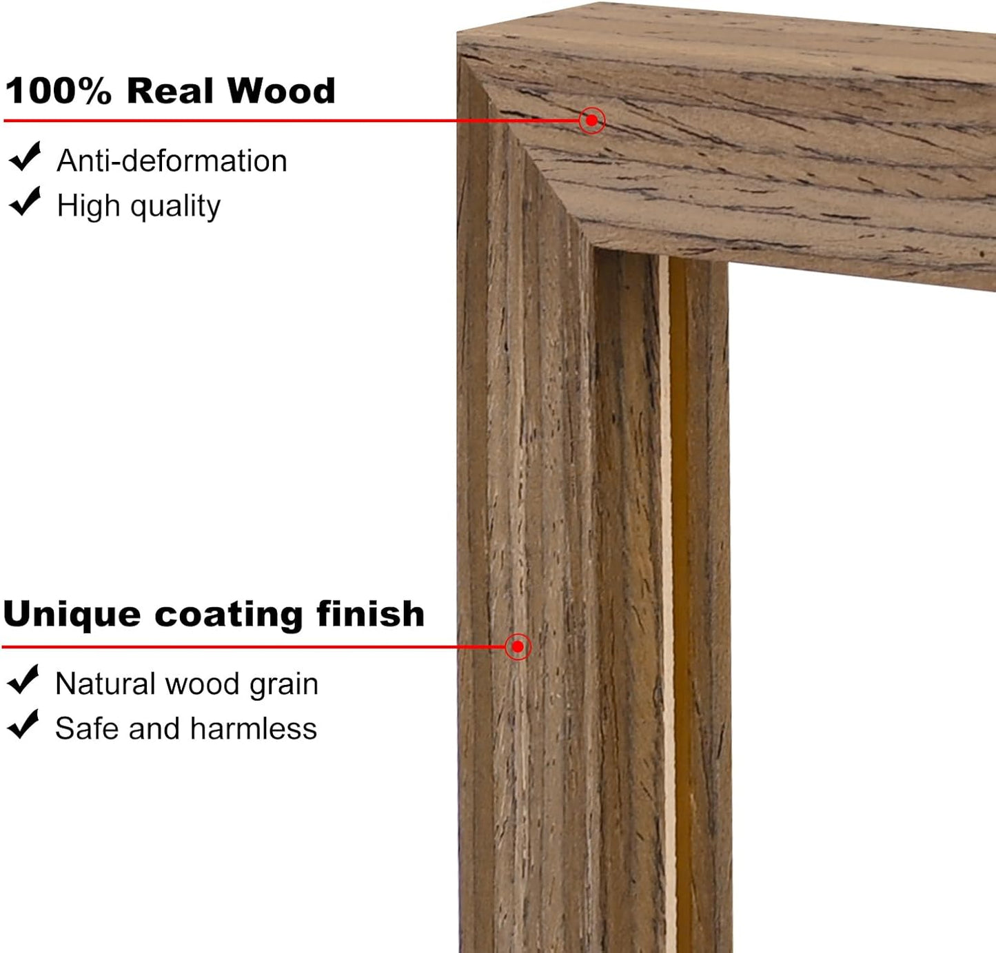 KINLINK 5x7 Picture Frame Rustic Brown, Solid Wood Frames with Acrylic Plexiglass for 3.5x5/4x6 with Mat or 5x7 without Mat, Tabletop and Wall Display Photo Frame, Set of 4