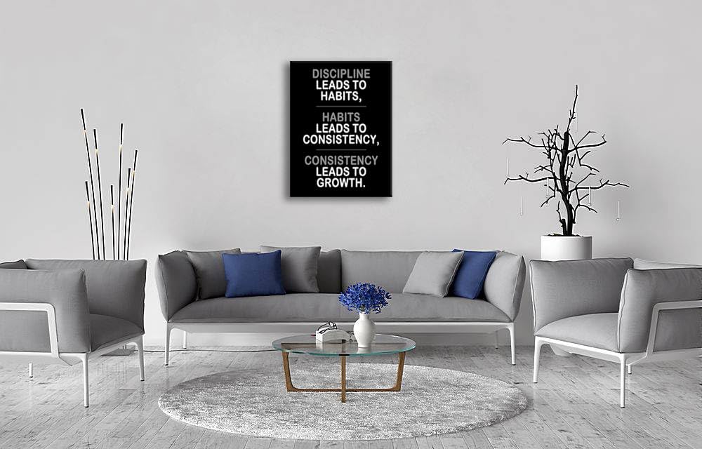 Inspirational Posters Discipline Habits Consistency Growth Painting Picture Prints on Canvas Motivational Entrepreneur Quotes for Living Room Office Home Wall Decor House Decor Framed[30''W X 40''H]