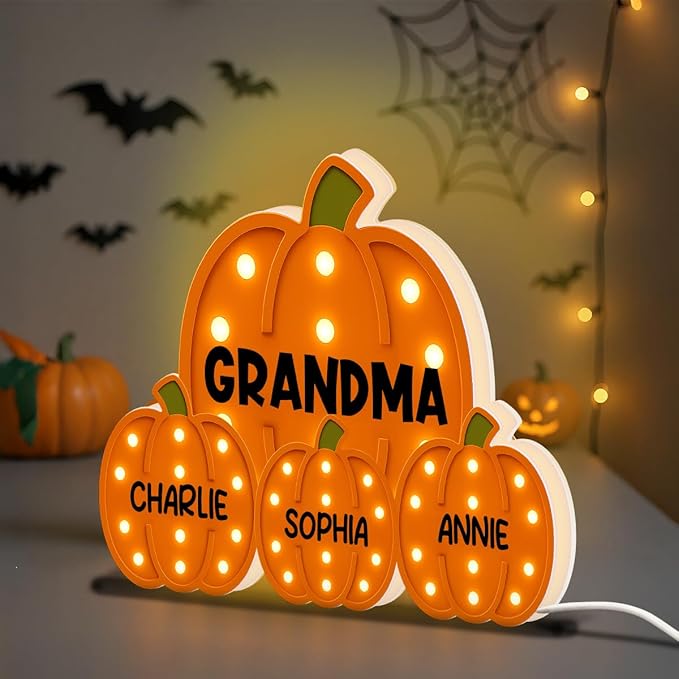 3D Effect Halloween Collapsible Light Up Pumpkin Decor - Halloween Pumpkin Indoor Decor Light Up - Cozy Fall Vibe Home Decoration - Personalized Light Box (Grandma Version)