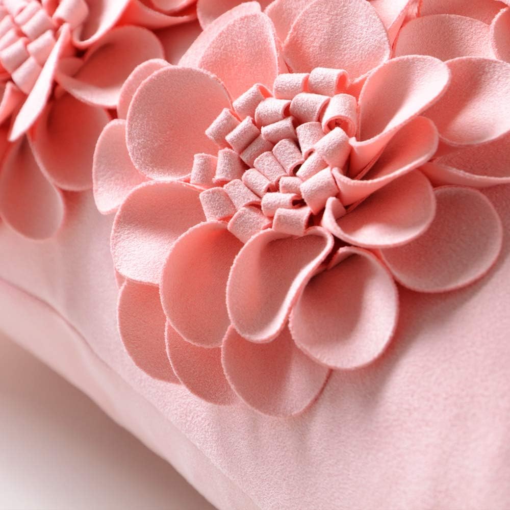 JWH Handmade 3D Flower Throw Pillow Covers Aesthetic Decorative Colorful Floral Accent Pillow Cases Stereo Pillowcase Cute Cushion for Car Bed Couch Bedroom Sofa 18x18 Inch Pink