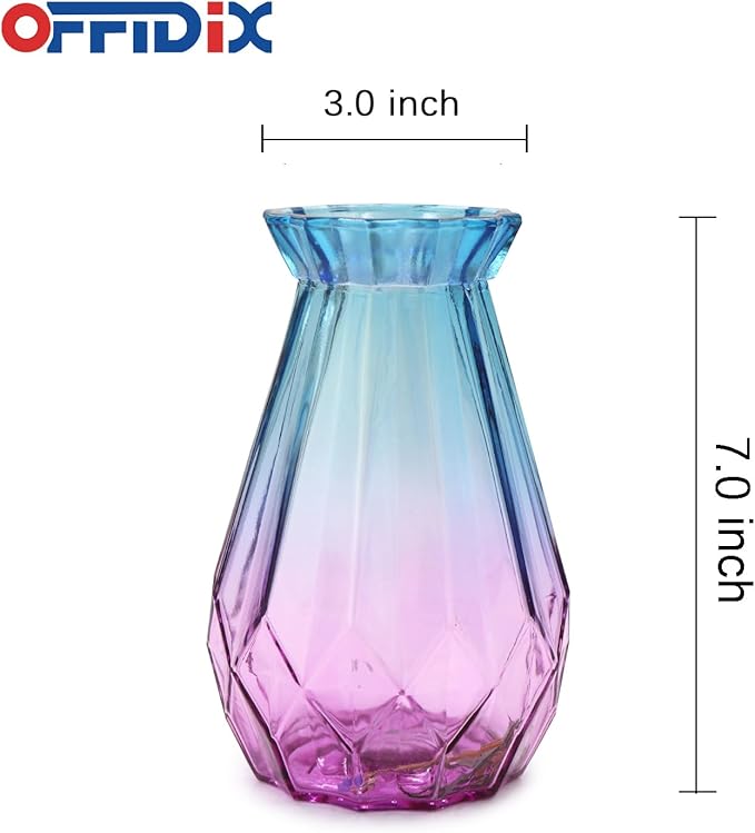 OFFIDIX Glass Vase Gradient Multicolor with Geometric Faceted Design Flower Vase for Weddings, Events, Decorating, Arrangements, Flowers, Office, or Home Decor