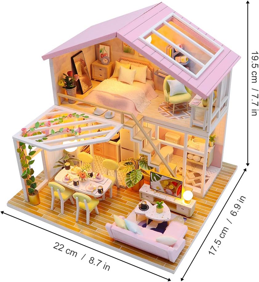 GuDoQi DIY Miniature Dollhouse Kit, Tiny House kit with Furniture and Music, Miniature House Kit 1:24 Scale, Great Handmade Gift for Birthday Christmas Day, Sweet Time House