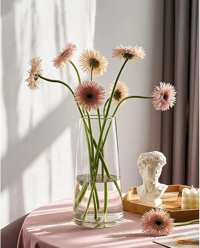 Clear Glass Flower Vase with Gold Mouth for Centerpieces Home Wedding Decoration (1, Large 5.2" x 9.9“)