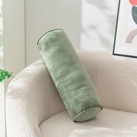 Cylinder Bolster Throw Pillow Roll Neck Pillow Velvet Round Bolster Decorative Throw Pillow for Couch & Bed Cervical Neck Pillow for Neck Home Office Car Decor (Green)