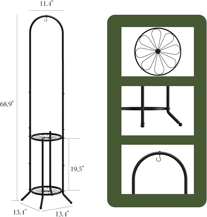2-tier Hanging Plant Stand Indoor and Outdoor, Space-Saving Iron Plant Shelf, 3 Potted Flower Pot Stand ,Planter Holder for Bedroom Balcony Living Room Patio Garden( n-style)