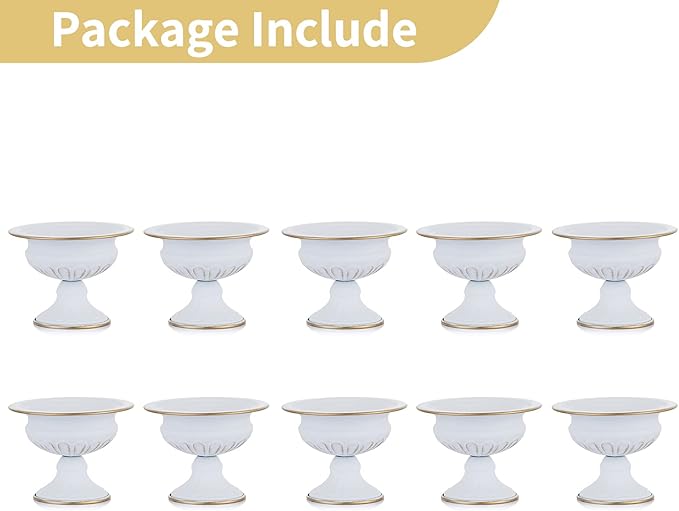 Nuptio Pcs of 10 Mini Sized Metal Urn Planter Elegant Wedding Centerpieces Vase for Wedding Party Decoration, 12.6cm/4.96" Tall Trumpet Vase Flower Holder for Anniversary Ceremony, White