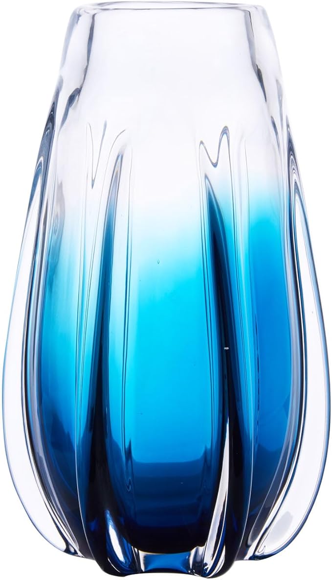 Luxury Lane Hand Blown Laine Sommerso Art Glass Vase for Home Decor 10 inch Tall Centerpiece Table Decoration