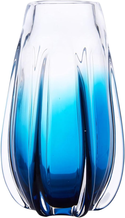Luxury Lane Hand Blown Laine Sommerso Art Glass Vase for Home Decor 10 inch Tall Centerpiece Table Decoration