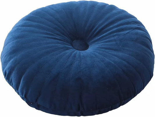 HLOVME Round Pillow Cushion for Couch Velvet Decorative Small Throw Pillow Solid Color for Living Room Bed Floor 13.7”, Navy Blue