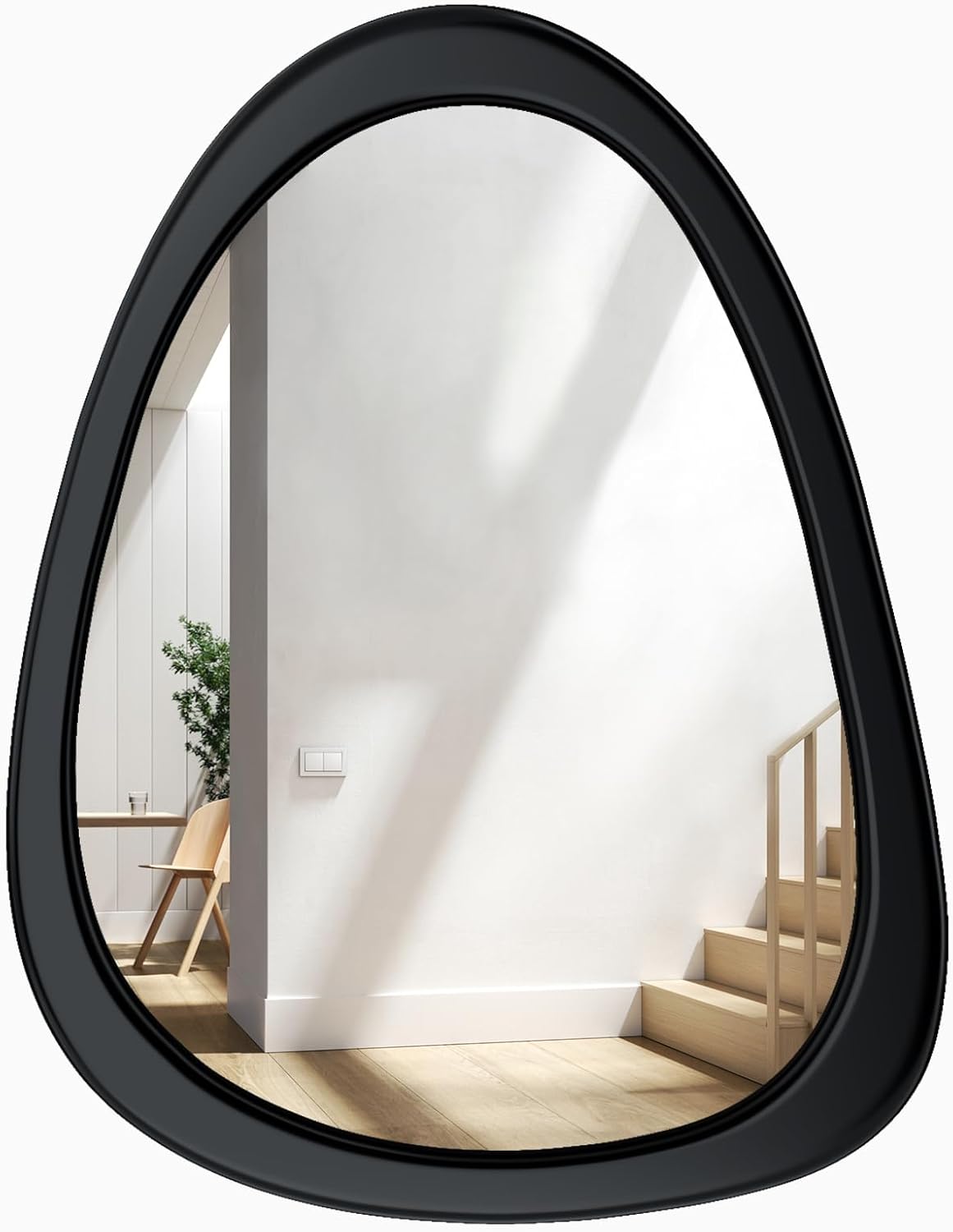 COOL2DAY Irregular Mirror,Asymmetrical Wood Wall Frame Abstract Assymetrical Decorative Mirror,Black Odd Shaped Mid Century Mirrors for Living Room Bedroom Entryway Bathroom Home Decor