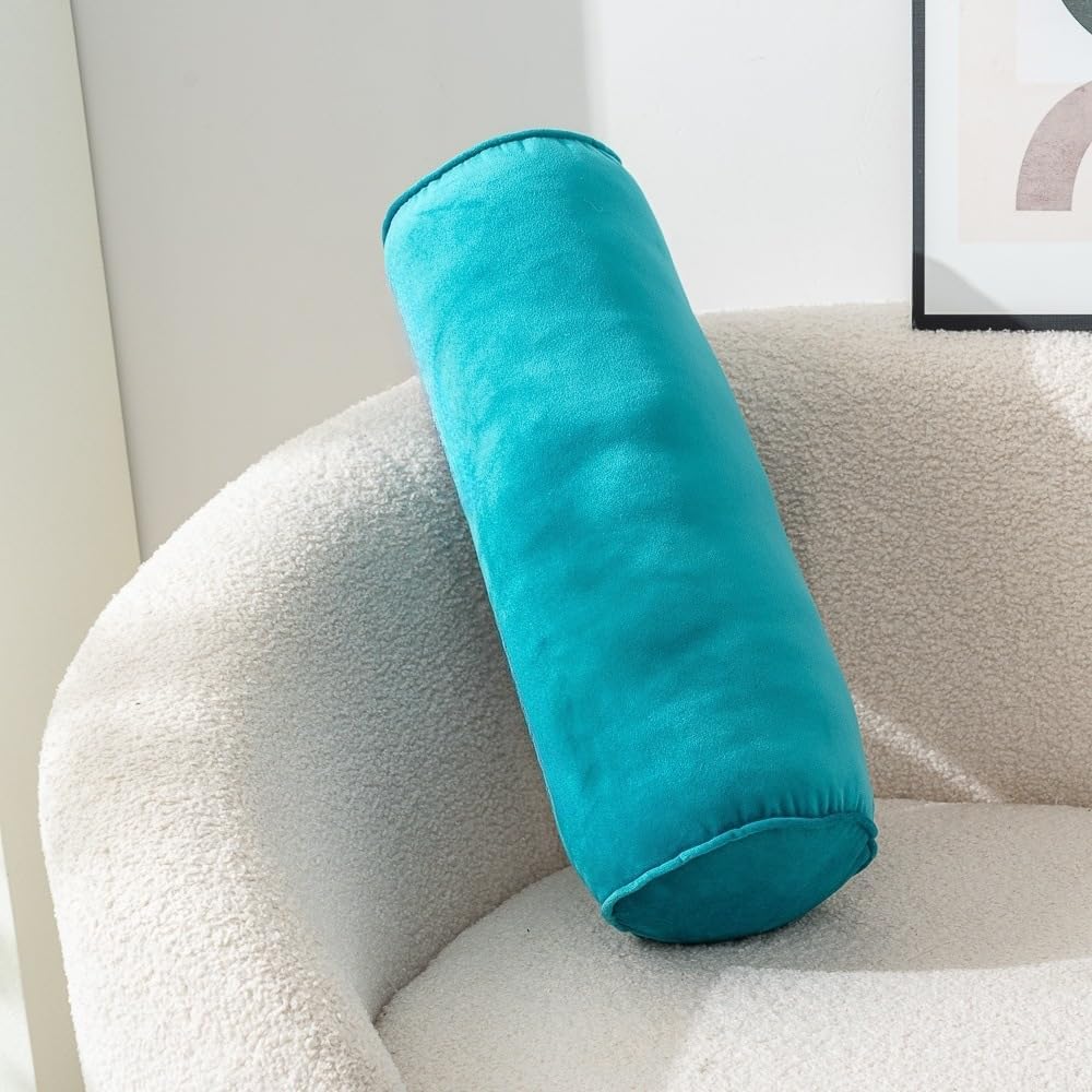 Cylinder Bolster Throw Pillow Roll Neck Pillow Velvet Round Bolster Decorative Throw Pillow for Couch & Bed Cervical Neck Pillow for Neck Home Office Car Decor (Blue)