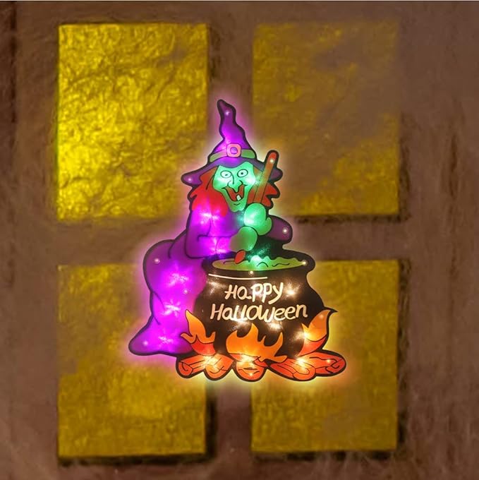 20LED Lighted Halloween Window Silhouette Decoration- Halloween Decoration (Witch)