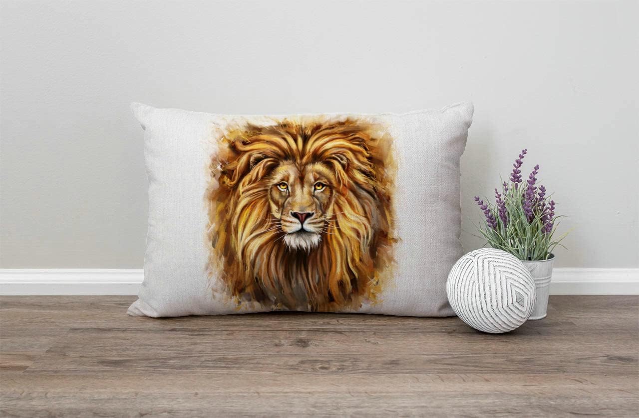 Lion Head Lumbar Throw Pillow Cover 12x20 Inch Decorative Bedroom Living Room Forest King Face Wild Animal Rectanglar Cushion Case for Bed Sofa Couch