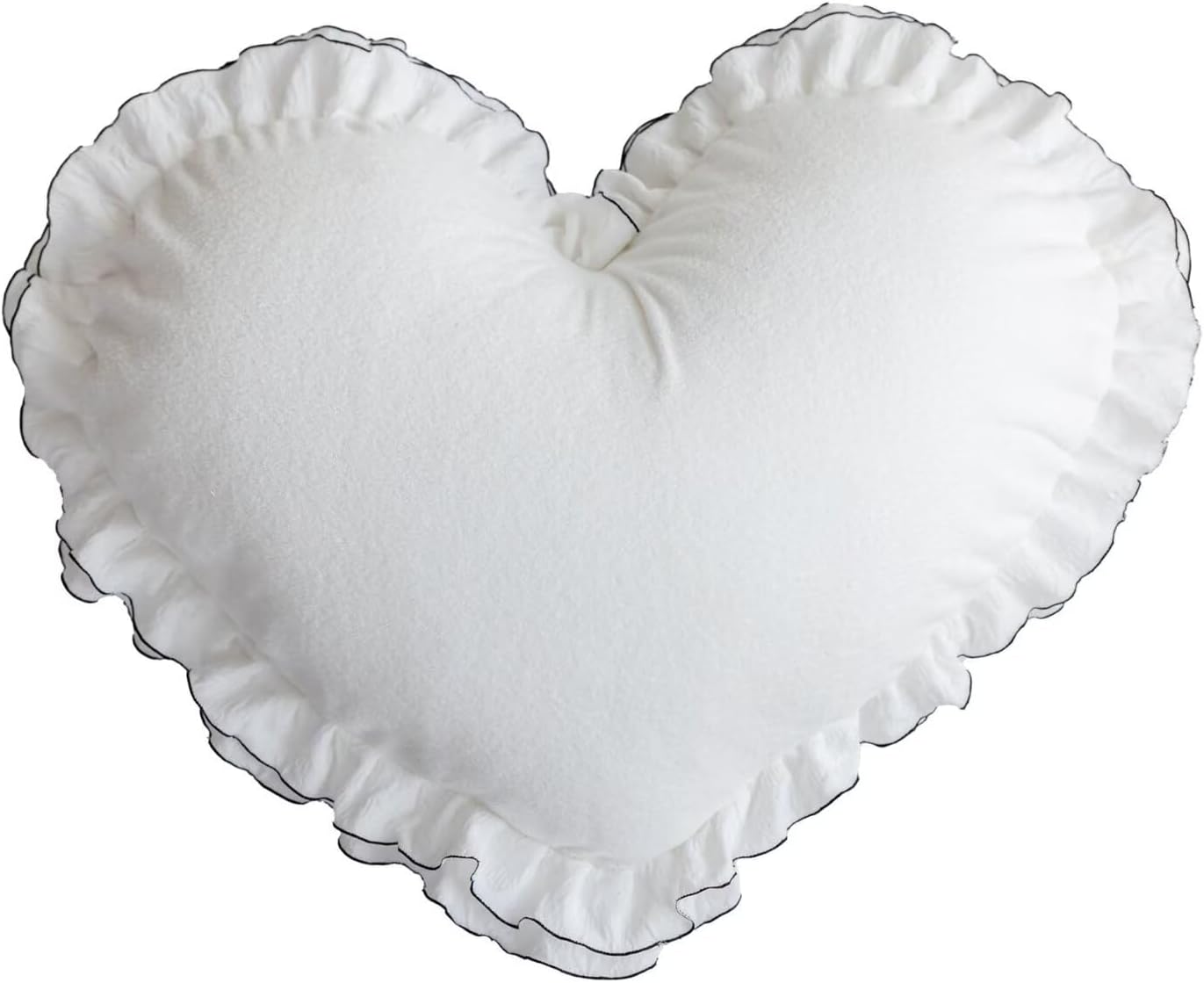 Heart-Shaped Throw Pillow 20×16 Inch Chenier Black Ruffed Heart Pillow Home Decoration Pillows Cushion for Sofa Bed Chair Living Room White